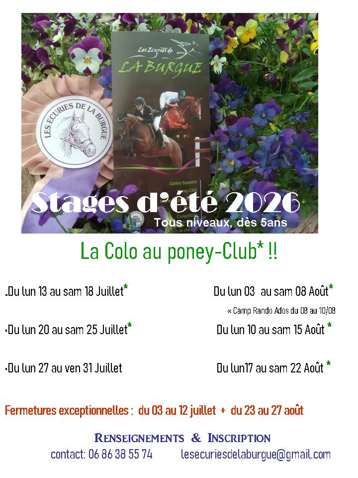 stage d'été 2026 centre équestre